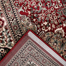 Corner and edge detail of Red Floral Medallion Machine Woven Classic Art Silk Rug with ivory ornamental border