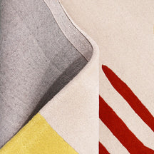 Close-up texture of the red hat lady hand tufted wool wall rug