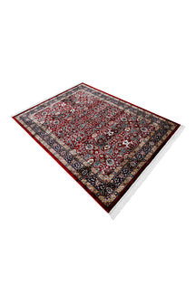 Side angle view of Red Ornamental Floral Machine Woven Classic Art Silk Rug by Khushi Living