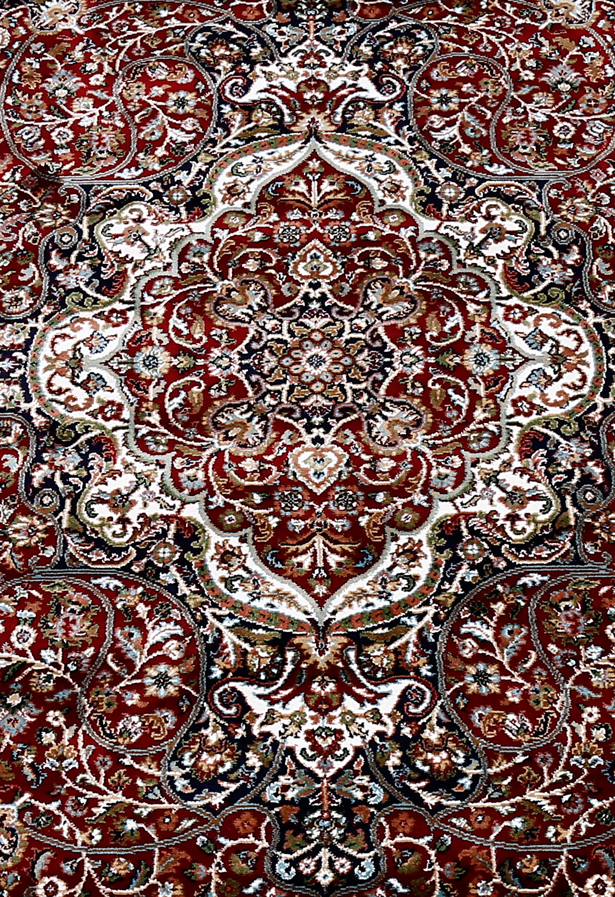 Close-up texture of Red Machine Woven Classic Art Silk Rug showing intricate floral motifs and smooth Art Silk surface