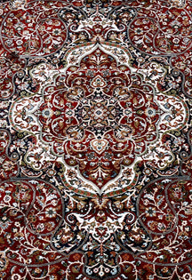 Close-up texture of Red Machine Woven Classic Art Silk Rug showing intricate floral motifs and smooth Art Silk surface