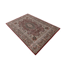 Side angle view of Red Paisley Medallion Machine Woven Classic Art Silk Rug by Khushi Living