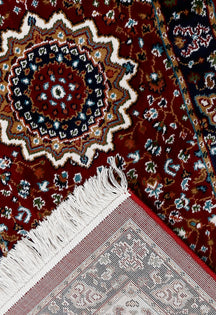 Corner and fringed edge detail of Red Repeating Medallion Machine Woven Classic Art Silk Runner Rug