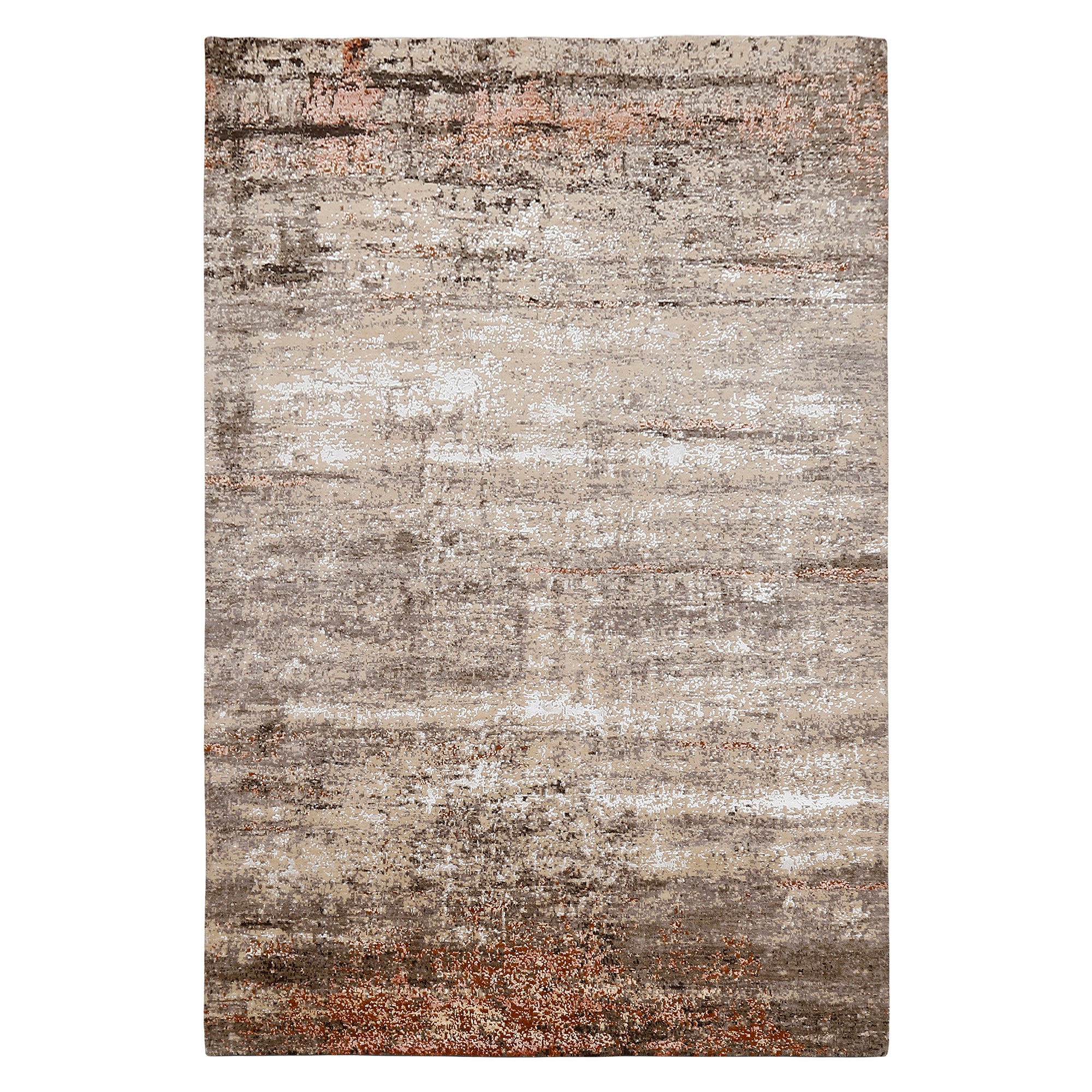 Rust Horizon hand knotted modern rug in beige taupe ivory and rust abstract textured design