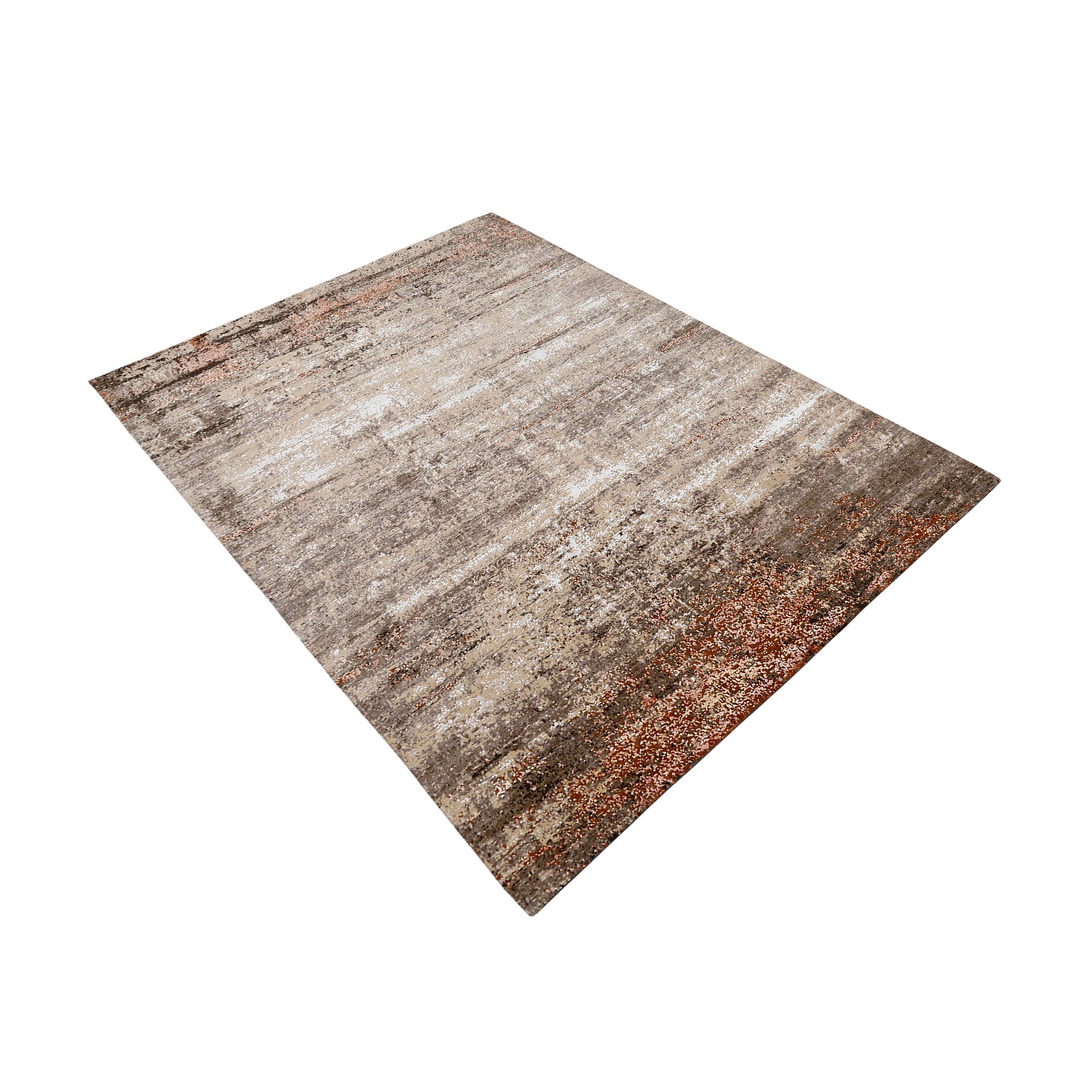 Rust Horizon hand knotted modern rug in beige taupe ivory and rust abstract textured design