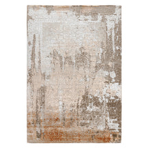 Sandstone rust distressed hand knotted wool and viscose rug with beige ivory taupe and warm brown detailing