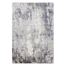 Silver ash abstract hand knotted wool and viscose rug with grey ivory charcoal and taupe textured detailing