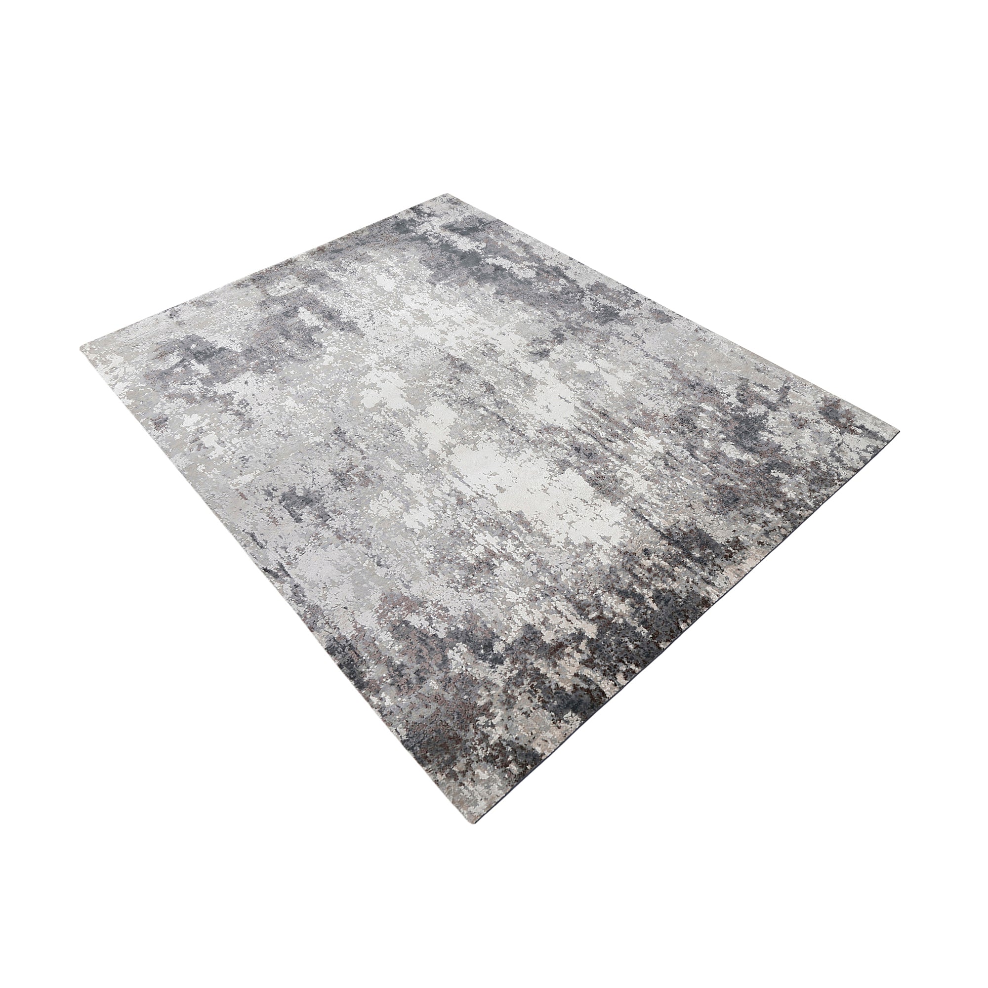 Silver ash abstract hand knotted wool and viscose rug with grey ivory charcoal and taupe textured detailing1