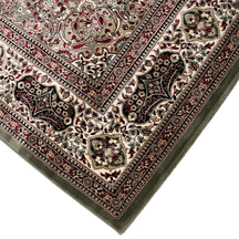 Corner and edge detail of Silver Grey Floral Medallion Machine Woven Classic Art Silk Rug