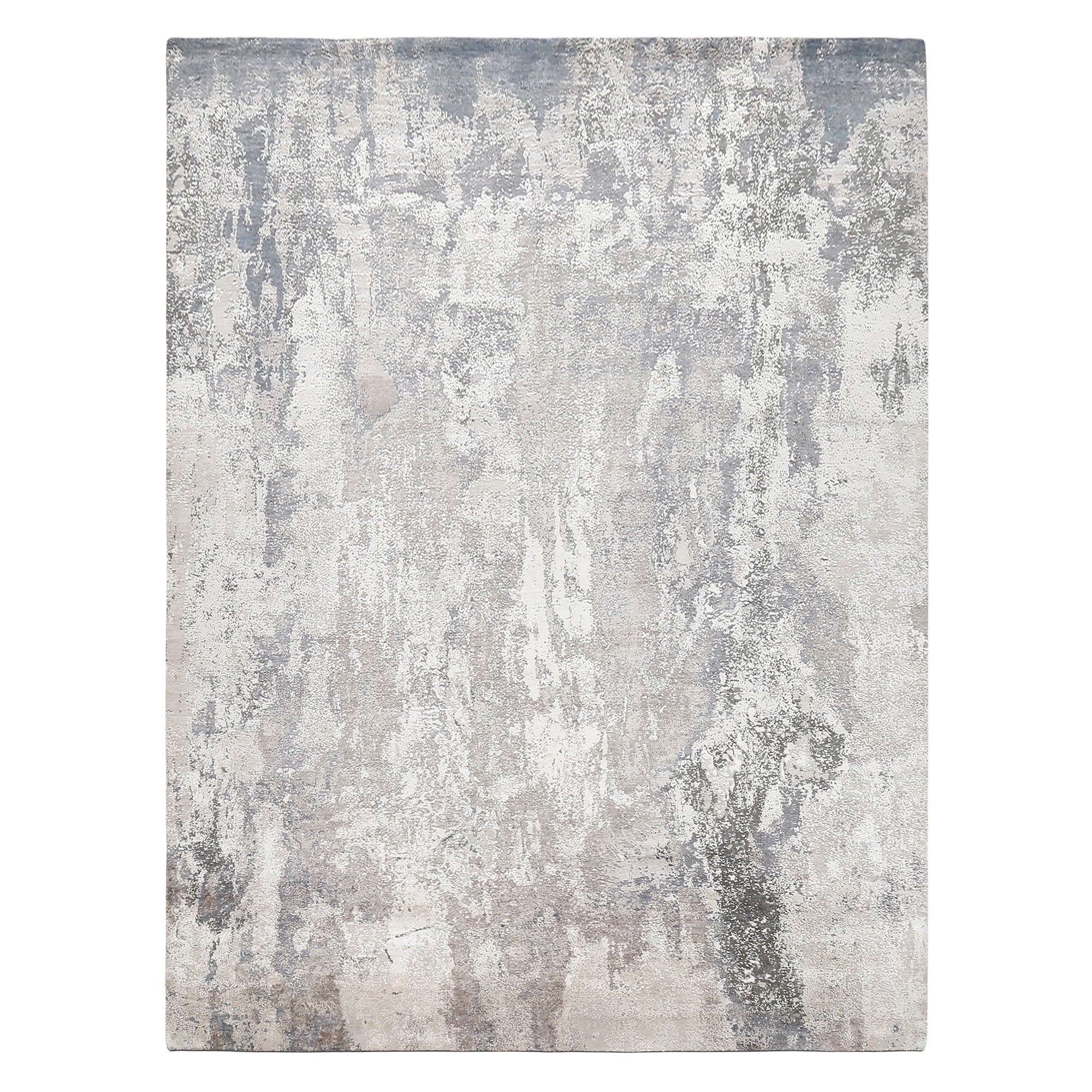 Silver Mist hand knotted modern rug in silver grey ivory beige and muted blue abstract design