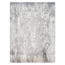 Silver Mist hand knotted modern rug in silver grey ivory beige and muted blue abstract design