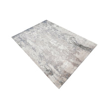 Silver Mist hand knotted modern rug in silver grey ivory beige and muted blue abstract design