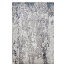 Silvermist Cascade hand knotted modern rug in grey ivory taupe and slate blue abstract textured design