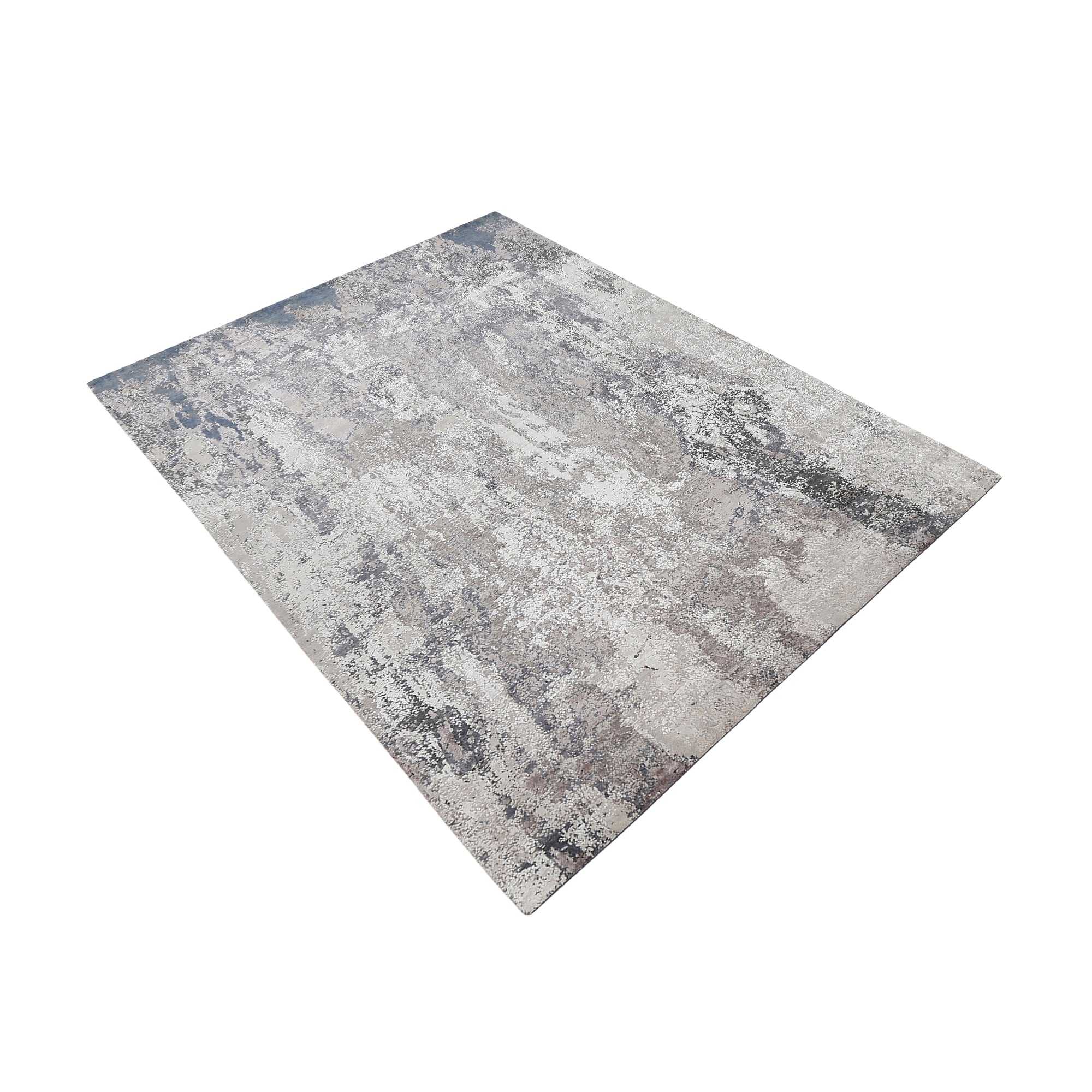 Silvermist Cascade hand knotted modern rug in grey ivory taupe and slate blue abstract textured design