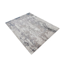 Silvermist Cascade hand knotted modern rug in grey ivory taupe and slate blue abstract textured design