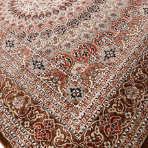 Close-up texture of Taupe Machine Woven Classic Art Silk Rug showing floral medallion motifs and smooth Art Silk surface