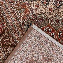 Corner and edge detail of Taupe Floral Medallion Machine Woven Classic Art Silk Rug