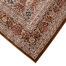 Corner and edge detail of Taupe Floral Medallion Machine Woven Classic Art Silk Rug