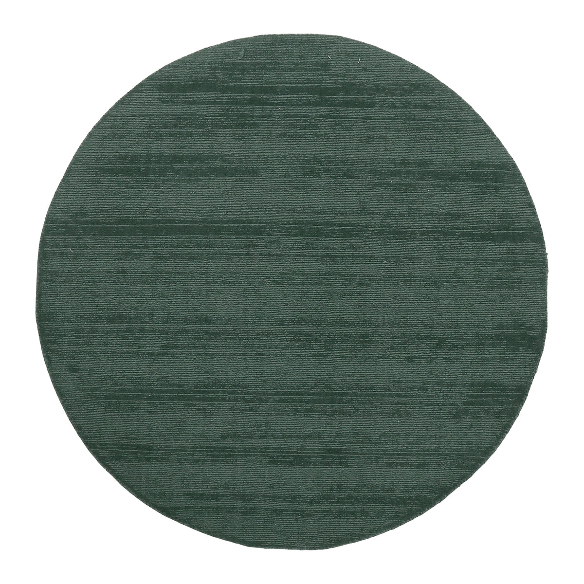 Full top view of Teal Green Hand Woven Loom Lori round wool rug showing the plain textured design and round shape.